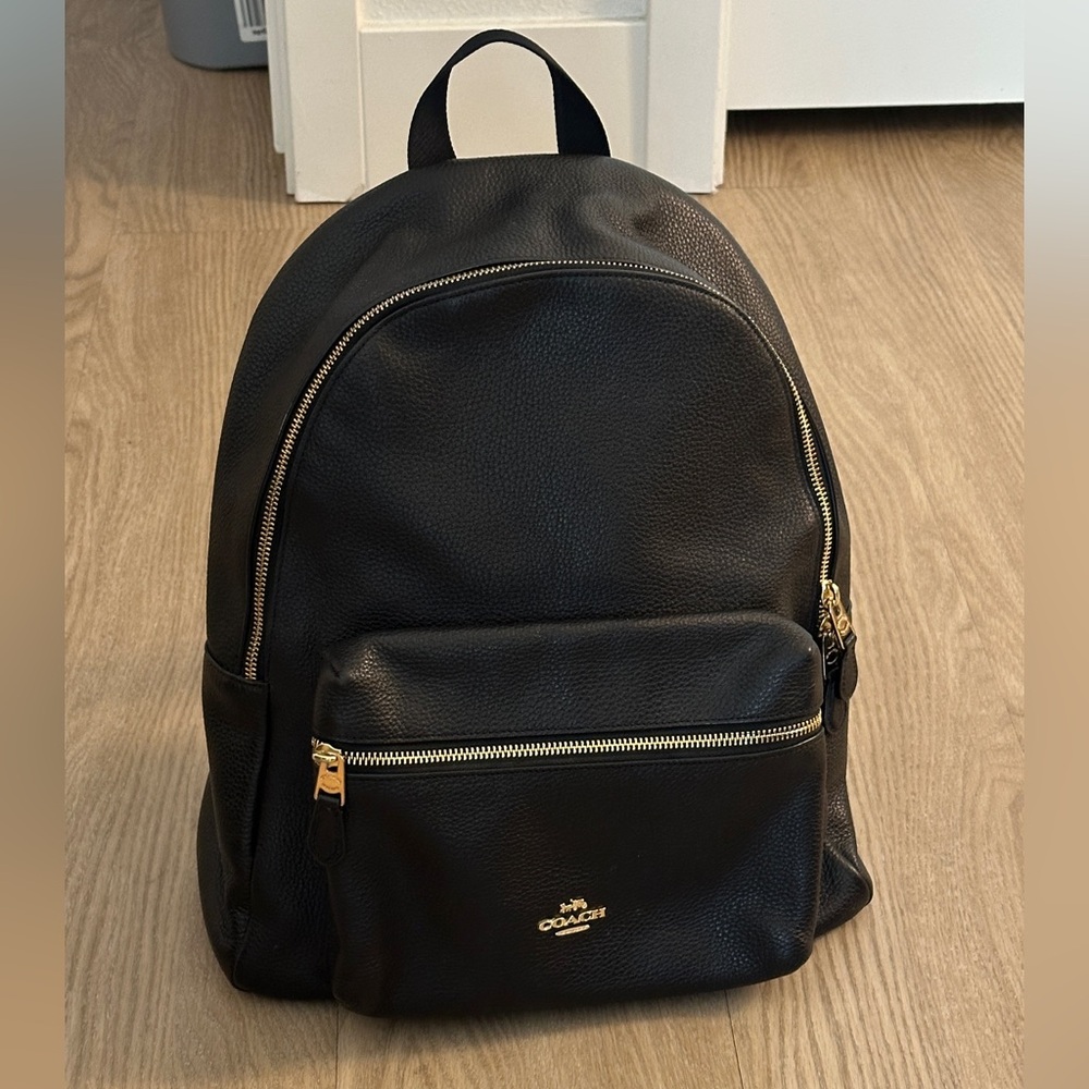 Coach Black Leather backpack 16in x 11in